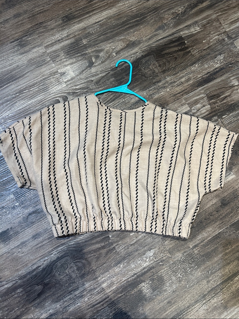 SHEIN Beige Cropped Striped Knit Top with Black Accents and matching short set